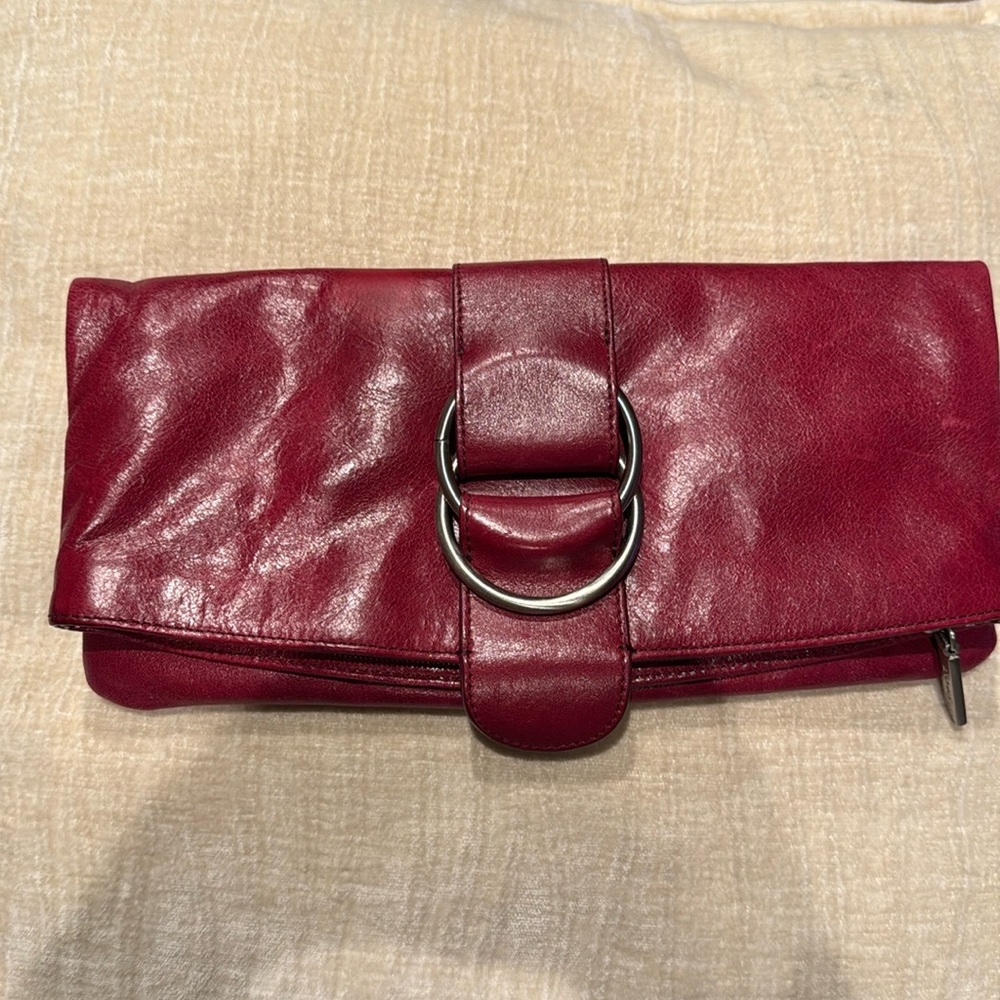 cute leather HOBO clutch 
cranberry color
